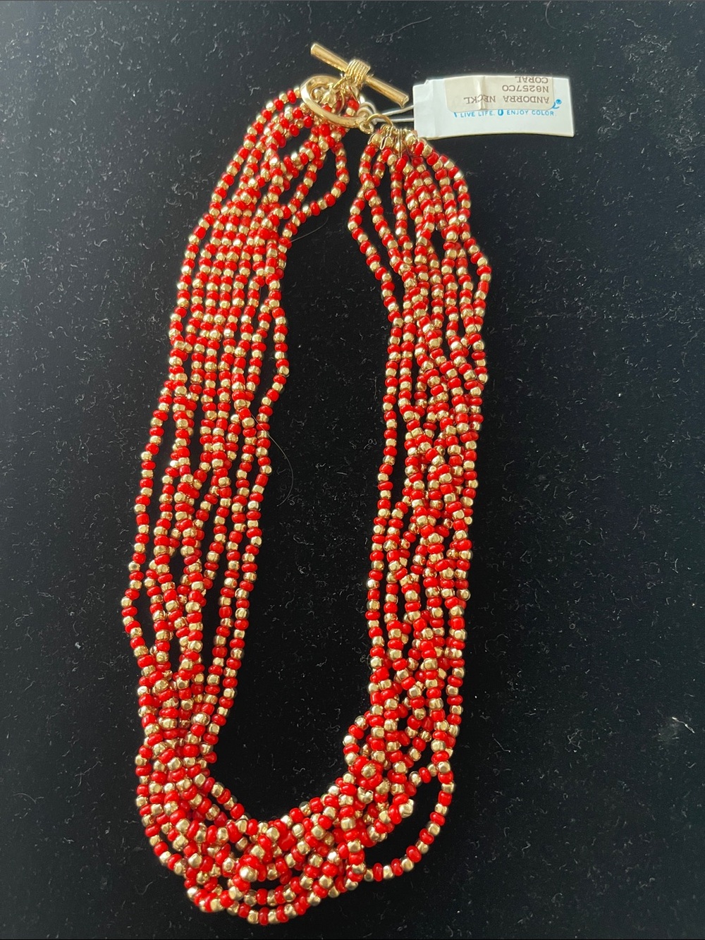 Red and Gold Multi-Strand Beaded Necklace for Women
